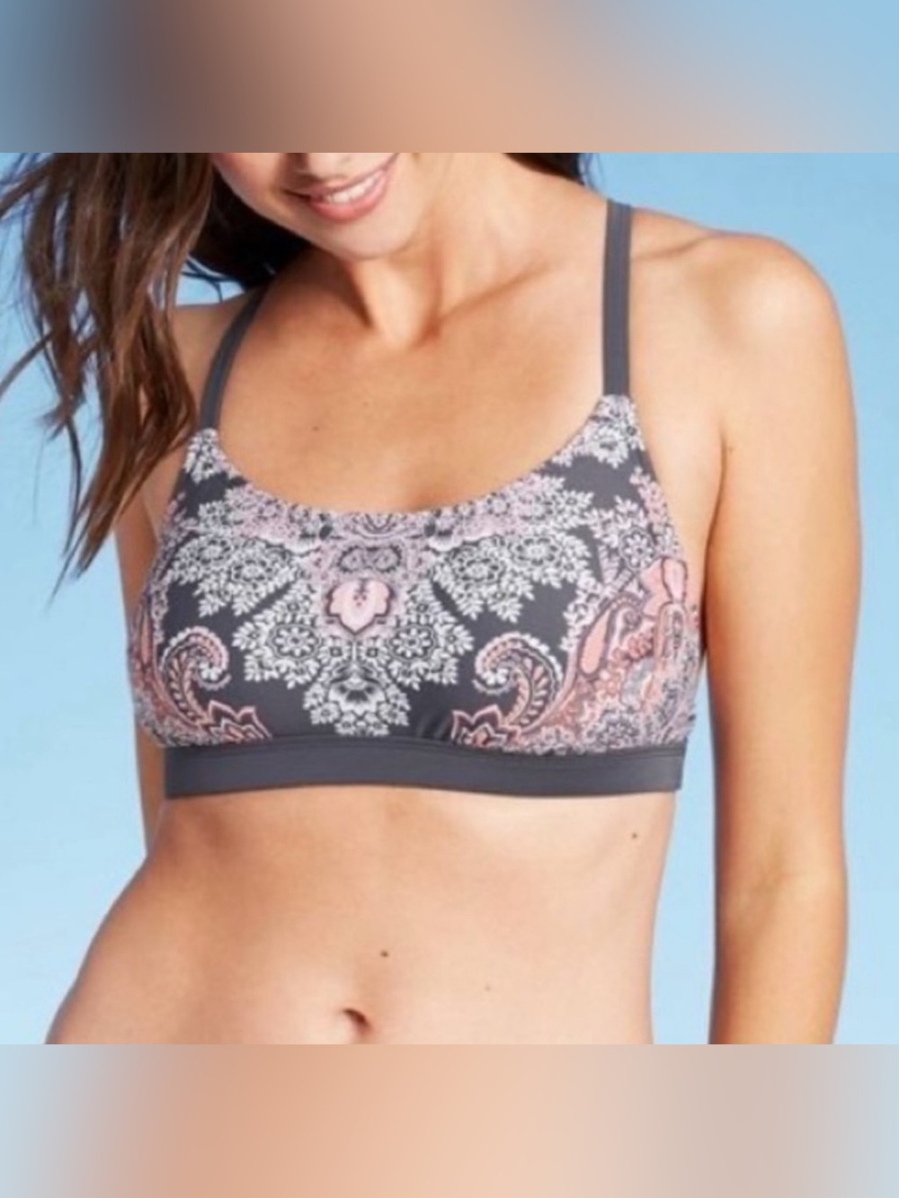 Kona Sol women’s Floral Paisley Bralette - gray and Coral size M